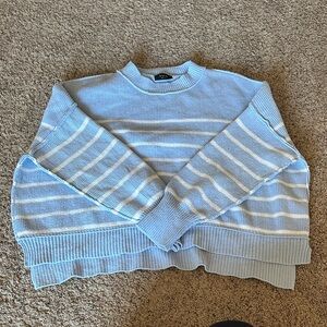 Vici Light Blue and White Striped Boxy Crewneck Sweater